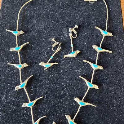 Navajo Turquoise Bird Necklace & Earrings