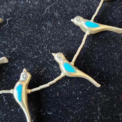 Navajo Turquoise Bird Necklace & Earrings