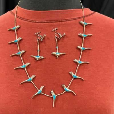 Navajo Turquoise Bird Necklace & Earrings