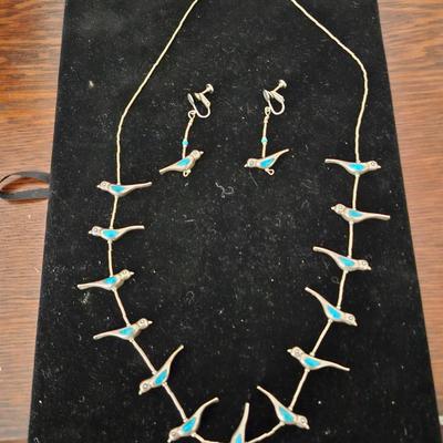 Navajo Turquoise Bird Necklace & Earrings