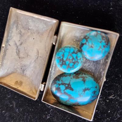 Kingman Mine Cabochons and Sterling Pill Box