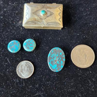 Kingman Mine Cabochons and Sterling Pill Box
