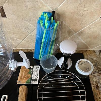 BEVERAGE CONTAINER W/SPIGOT, KITCHEN UTENSILS AND MORE