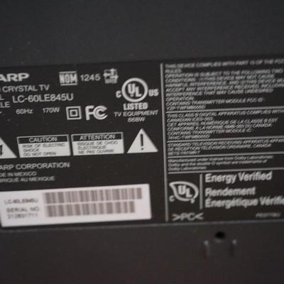 SANYO 60" FLATSCREEN TV AQOUS