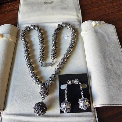 Signed Mexican Modernist Sterling Cannetille Lariat Necklace Set