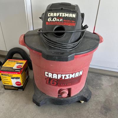 CRAFTSMAN SHOP VAC WITH ATTACHMENTS AND EXTRA FILTERS