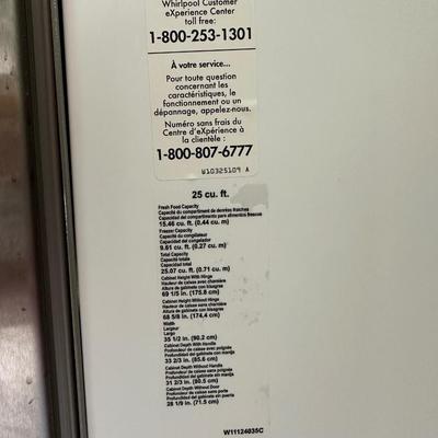 WHIRLPOOL SIDE BY SIDE STAINLESS STEEL REFRIGERATOR 25 CU FT
