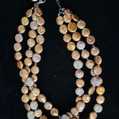 Bronze Coin Pearl Necklace