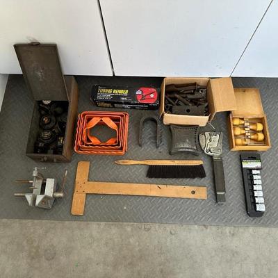 WOOD CHISELS, SOCKETS, TUBING BENDER AND MORE