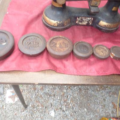 Antique Phillips & Hammond Scale with Weights- 14 Lb Capacity
