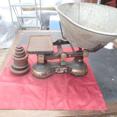 Antique Phillips & Hammond Scale with Weights- 14 Lb Capacity