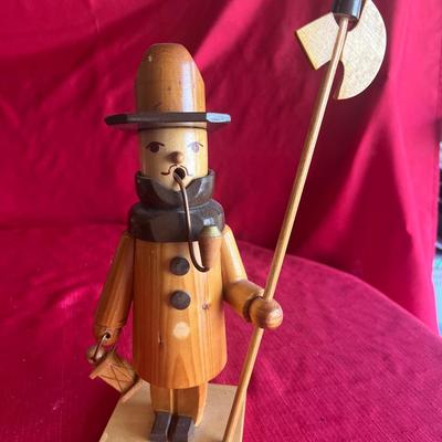 Unique wood carved figurines with pipes one is an incense holder