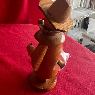 Unique wood carved figurines with pipes one is an incense holder