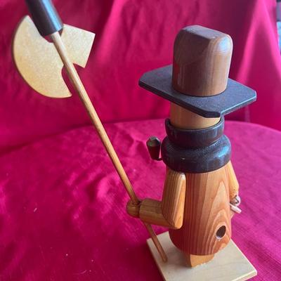 Unique wood carved figurines with pipes one is an incense holder