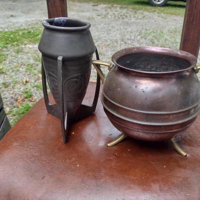 Pair of Art Deco Vases- One Pewter, One Copper and Brass