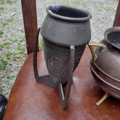 Pair of Art Deco Vases- One Pewter, One Copper and Brass