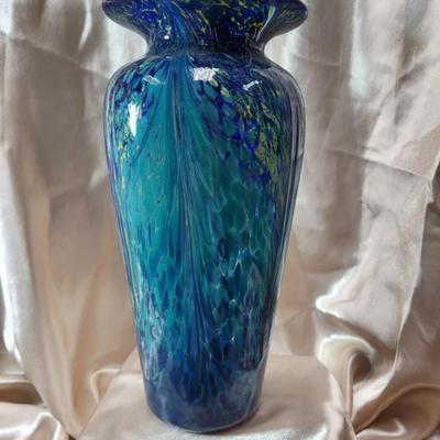 Blue Blown Glass Vase, signed