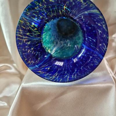 Blue Blown Glass Vase, signed