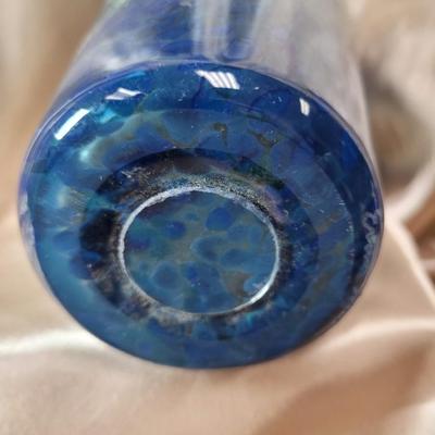 Blue Blown Glass Vase, signed