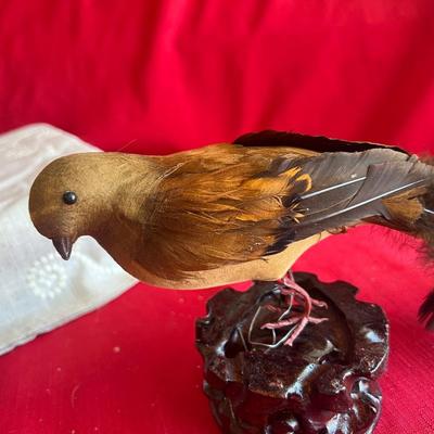 Variety of decorative birds, small painted handcuff birds Along with three larger birds with feathers and one owl, figuring that is really