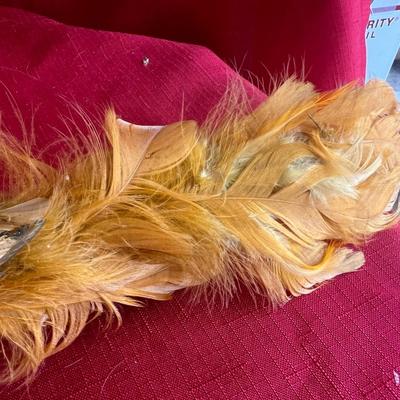 Variety of decorative birds, small painted handcuff birds Along with three larger birds with feathers and one owl, figuring that is really