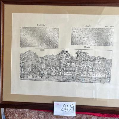 Large framed picture written in German or Swedish very unique