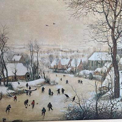 Beautifully painted large picture ice skaters on the frozen body of water