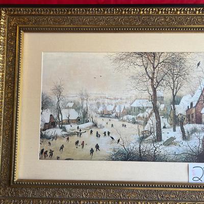 Beautifully painted large picture ice skaters on the frozen body of water