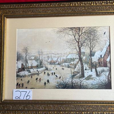 Beautifully painted large picture ice skaters on the frozen body of water