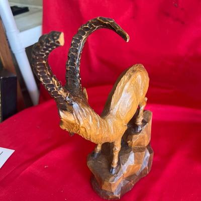Hand carved buck and mountain goat horns and buck removable mountain goat has one missing tip very unique