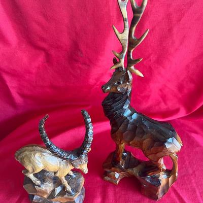 Hand carved buck and mountain goat horns and buck removable mountain goat has one missing tip very unique