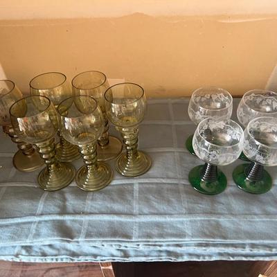 Two sets of wine, champagne, glasses, very unique