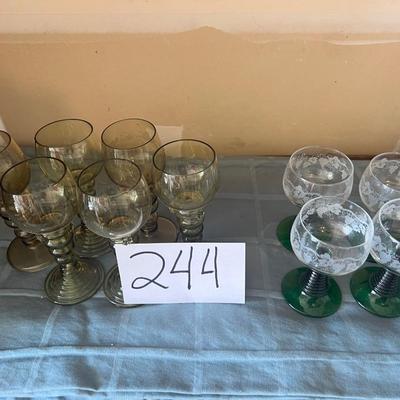 Two sets of wine, champagne, glasses, very unique