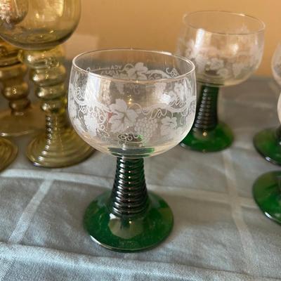 Two sets of wine, champagne, glasses, very unique