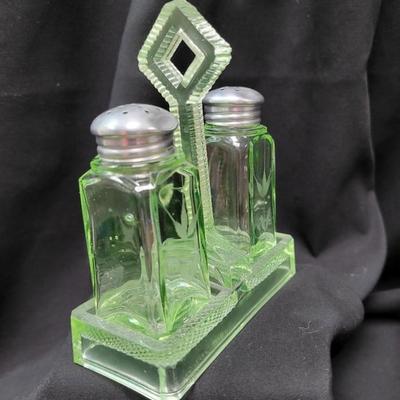 Depression Glass Salt/Pepper and Stand