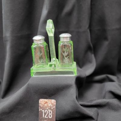 Depression Glass Salt/Pepper and Stand