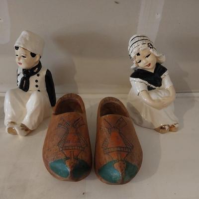 WOODEN SHOES AND CERAMIC FIGURINES