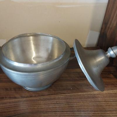 PEWTER CANDLE HOLDERS-WATER PITCHER AND BOWL WITH LID