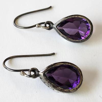 Amethyst drop Earrings in Sterling