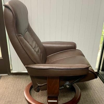 Ekornes Stressless Brown Leather Reclining Chair with Ottoman