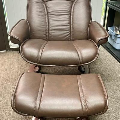 Ekornes Stressless Brown Leather Reclining Chair with Ottoman