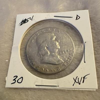 1954 D BENJAMIN FRANKLIN HALF SILVER XVF
