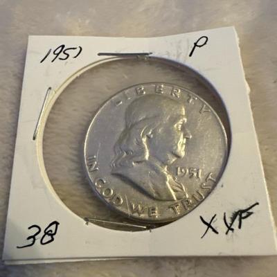 1951 P BENJAMIN GRANKLINHALF SILVER XVF