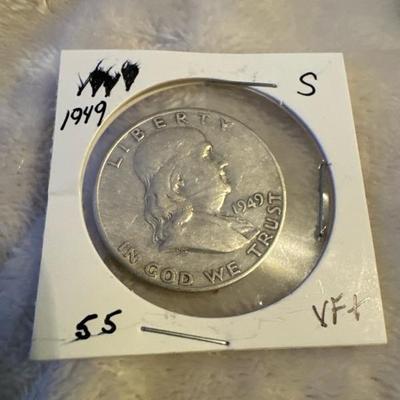 1949 S BENJAMIN FRANKLIN HALF SILVER VF +