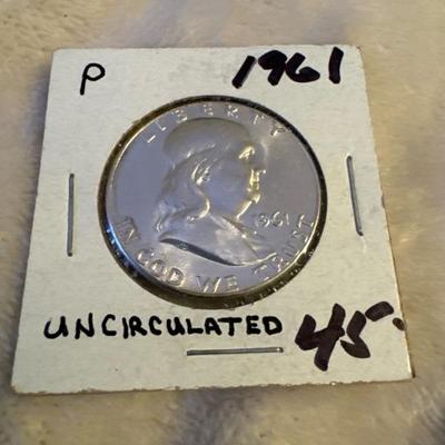 1961 P BENJAMIN FRANKLIN U S COIN HALF UNCIRCULATED