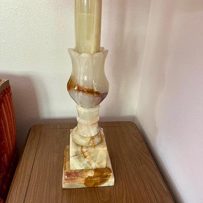 One of two Carved onyx lamp