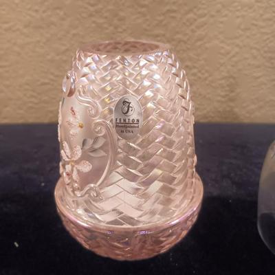 FENTON HAND PAINTED FAIRY LAMP AND ATLANTIS CRYSTAL BELL
