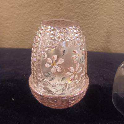 FENTON HAND PAINTED FAIRY LAMP AND ATLANTIS CRYSTAL BELL