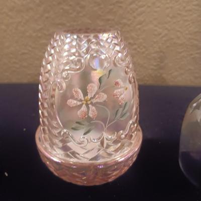 FENTON HAND PAINTED FAIRY LAMP AND ATLANTIS CRYSTAL BELL