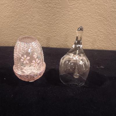 FENTON HAND PAINTED FAIRY LAMP AND ATLANTIS CRYSTAL BELL